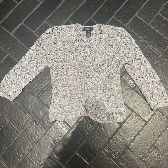 Jones New York Signature Open Knit Cardigan β Silver Gray β Size Small - Picture 2 of 4